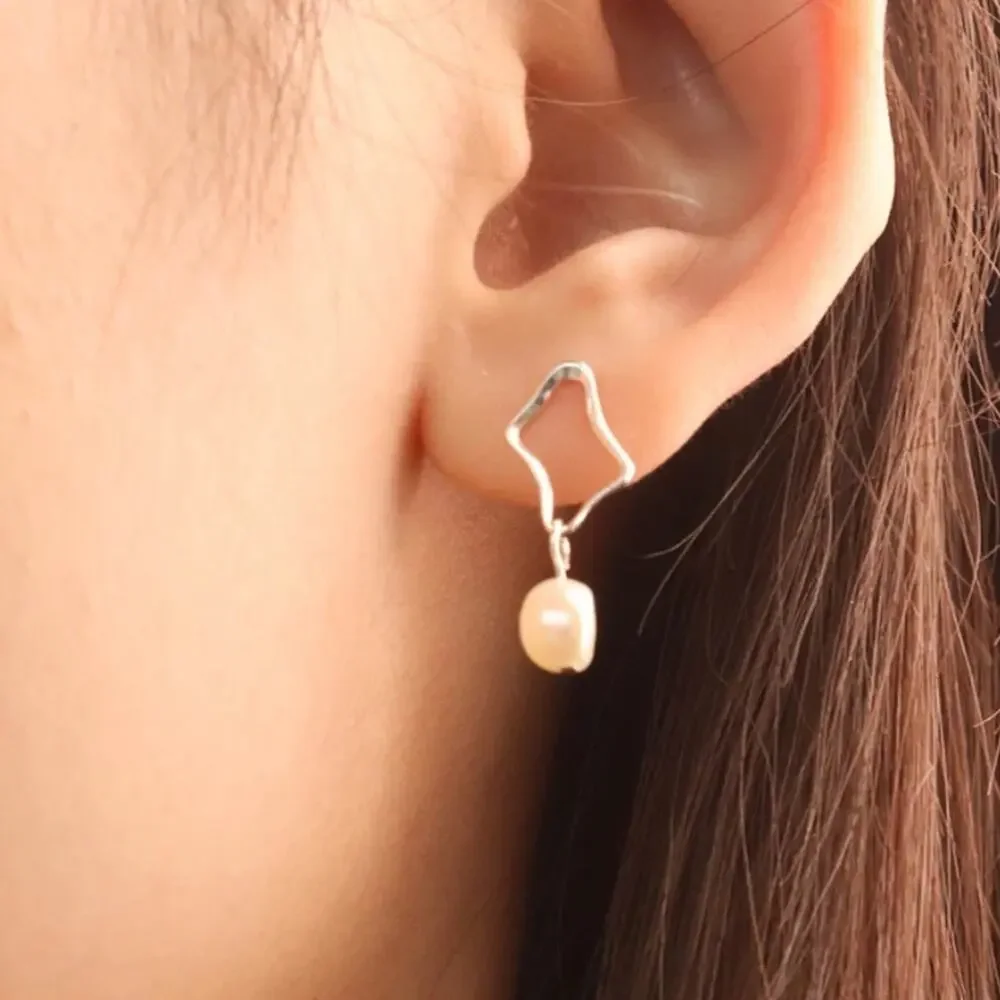 NEW sterling silver plated in white gold pearl drop earrings jewelry gift B21